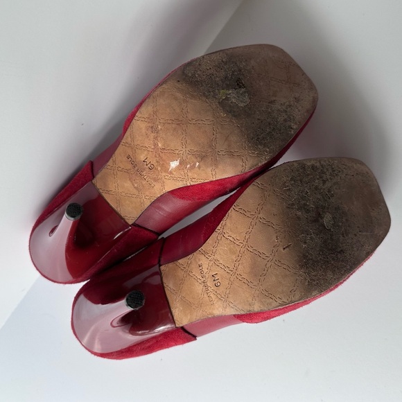Vintage L.A.M.B. ‘Leisure’ Red Suede Leather Square Toe Platform Heel Y2K Size 6 - Picture 14 of 15